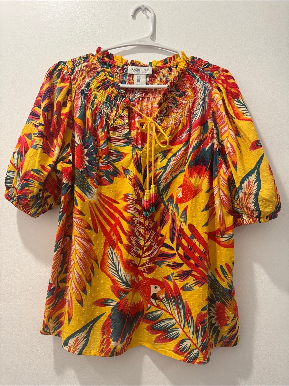 Rachel Zoe Yellow Tropical Tie-Front Peasant Blouse